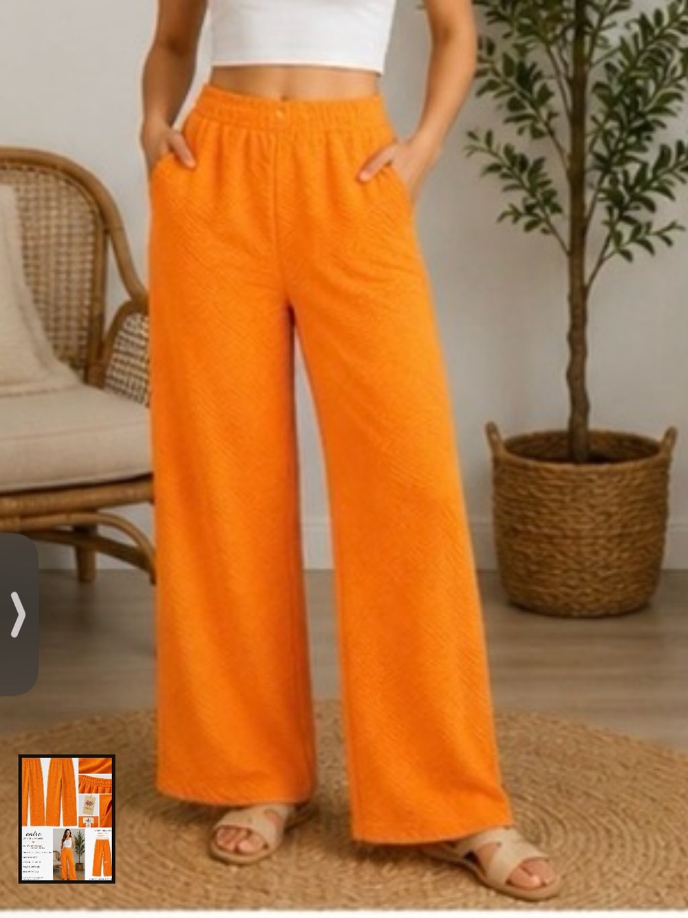 NWT Entro Boutique Orange Wide-Leg Textured Cropped Pants Sz S, M, L